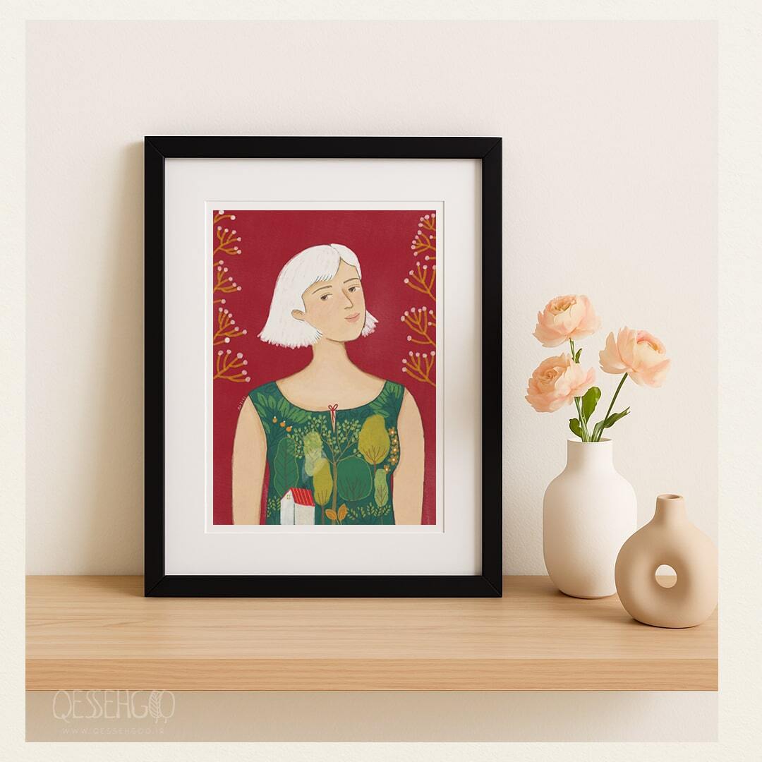  آرت پرینت با تصویرسازی دختر و جنگل 