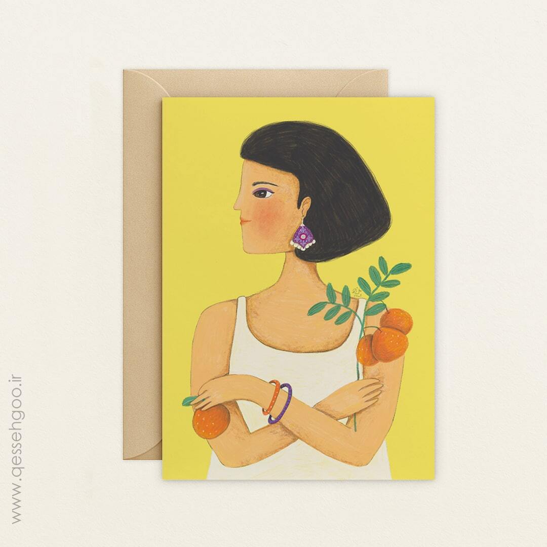  تصویرسازی دختر و نارنگی در دستان او 