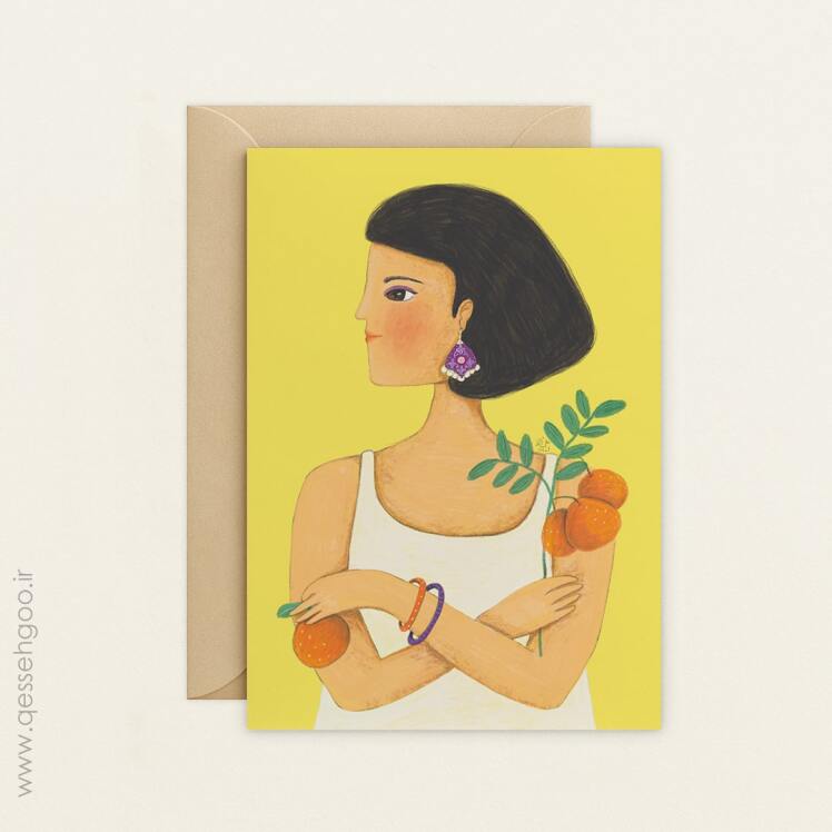 تصویرسازی دختر و نارنگی در دستان او