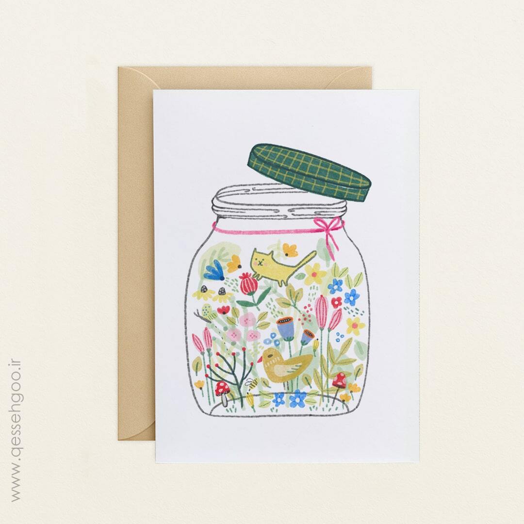  کارت پستال با تصویر گل گلی و گربه 